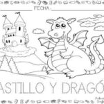Dibujo de castillo y dragón 4 para colorear
