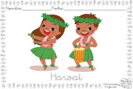 Dibujo de la cultura y la isla de Hawai.